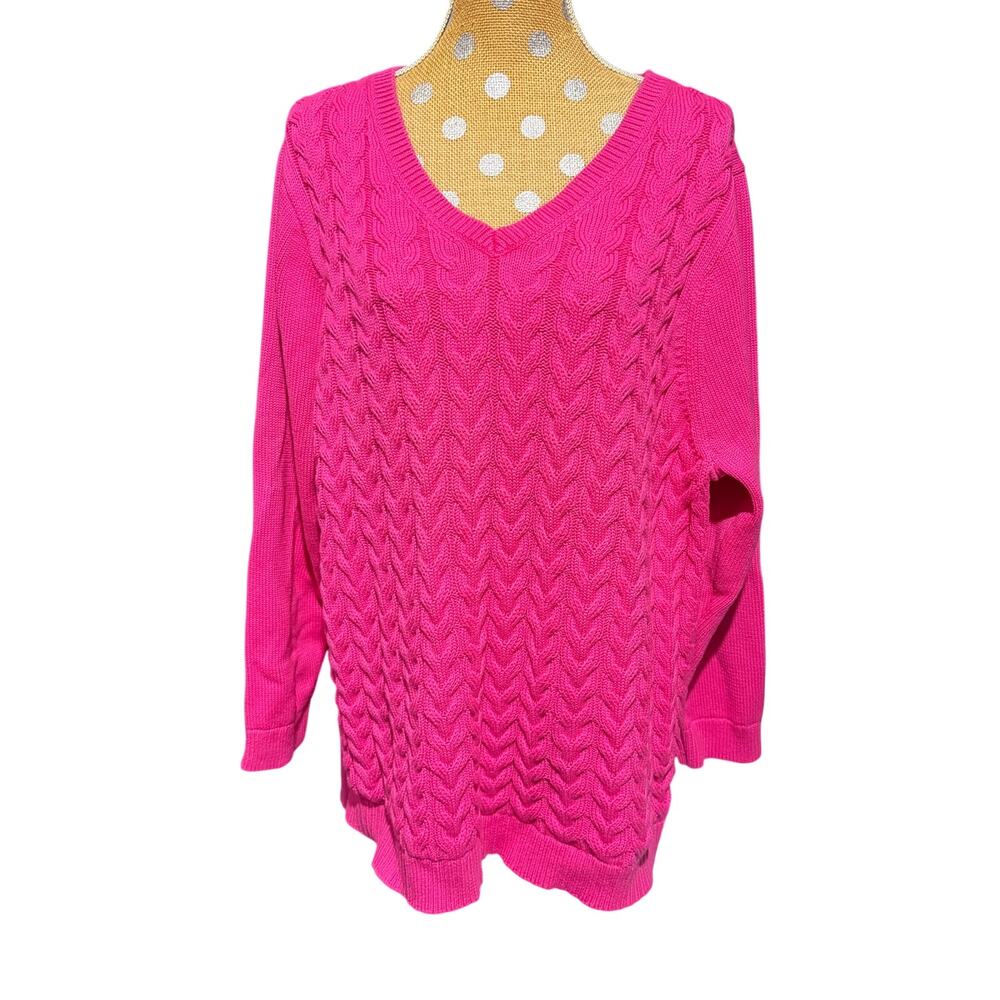 Lands’ End Pink Cable Knit Round Neck Sweater. Women’s 3X